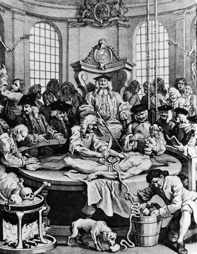 18th century caricature of a dissection lesson.