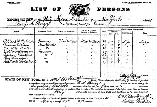 Lista del pasajeros del Mary Celeste